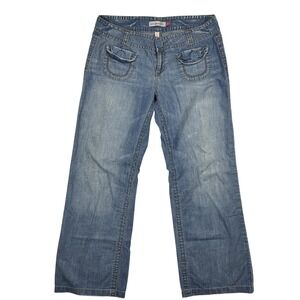 Aeropostale Jeans Womens 13 Regular Blue Wide Leg‎ Aery Button Pocket Distressed